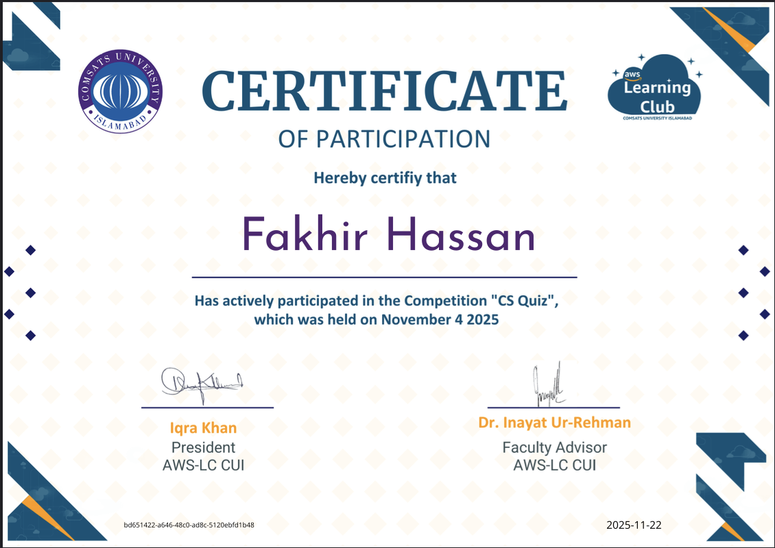 AWS Learning Club CS Quiz Finalist